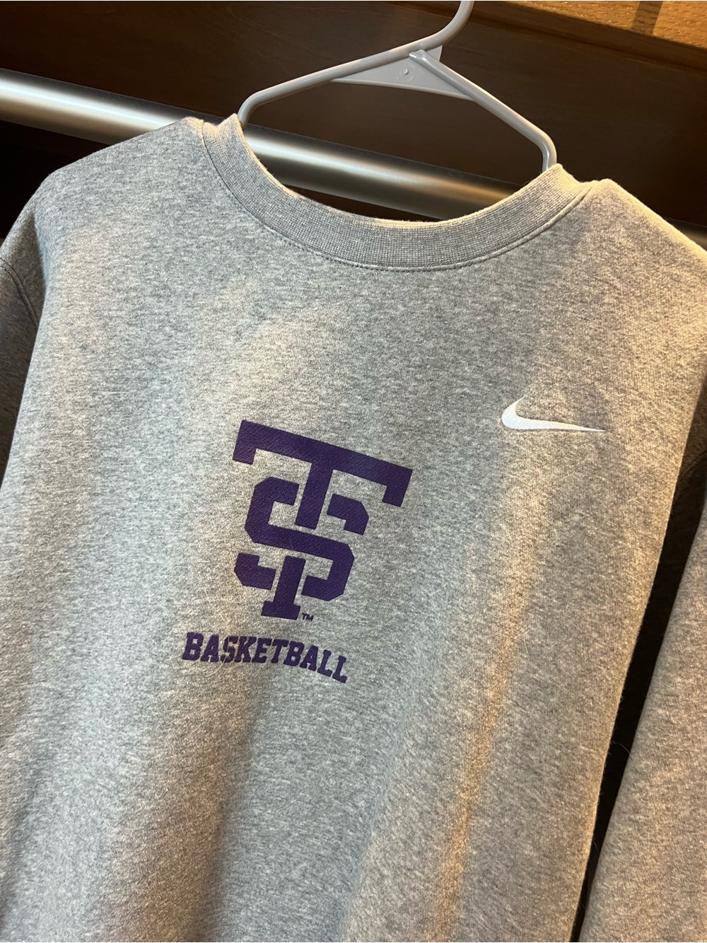 Nike Gray Crewneck Sweatshirt with Purple Basketball Logo university St Thomas